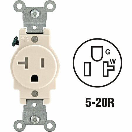 LEVITON 20A Light Almond Commercial Grade 5-20R Tamper Resistant Single Outlet R56-T5020-0TS